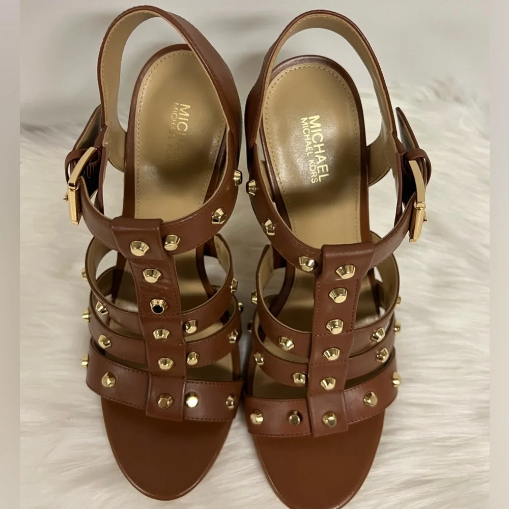 MICHAEL Michael Kors Jagger Studded Stiletto Sandal in Luggage Size 7.5 NWOB